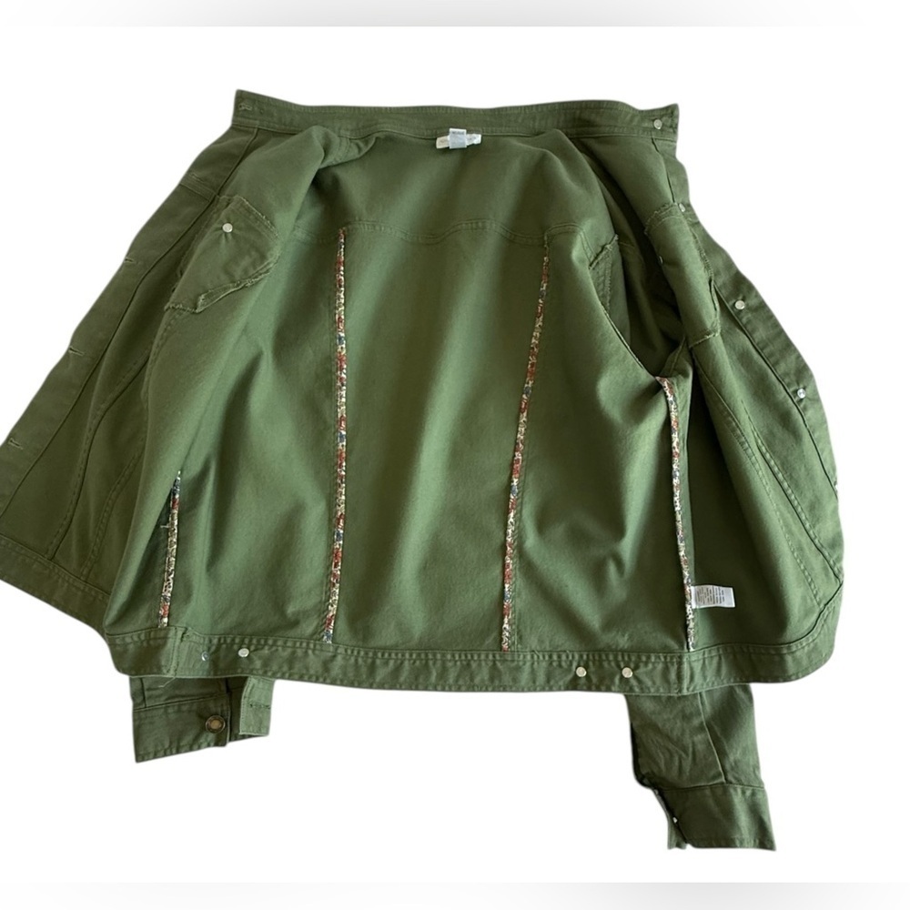Charter Club Utility Jacket Women’s L Green Cotton Blend Military Button Front - Picture 3 of 8